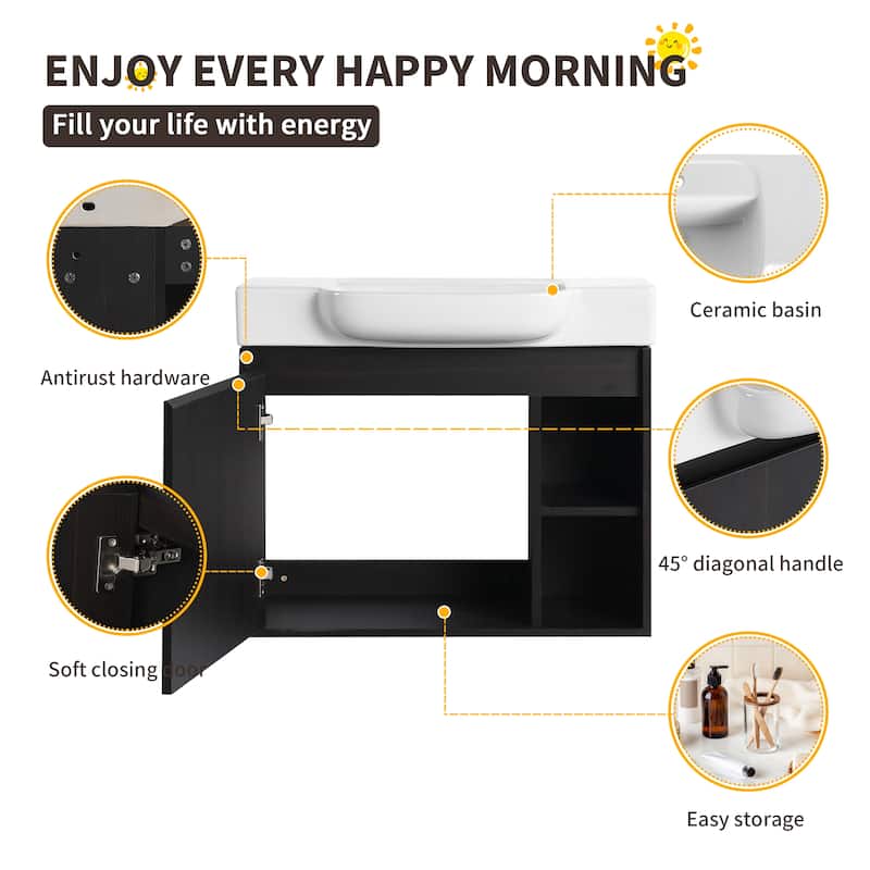Beingnext 24"/28" Bathroom Vanity with Sink, Floating Bathroom Vanity with Soft Close Door and Shelf