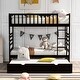 preview thumbnail 2 of 7, Brown Pine Wood Twin Bunk Beds, Movable Trundle, Guardrails, Ladder, Versatile 2-in-1 Design