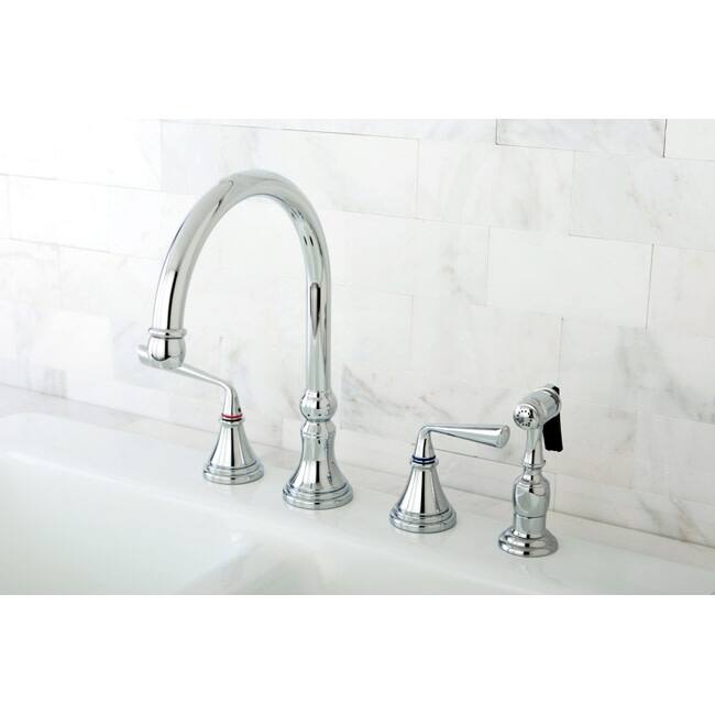 Kingston Brass Silver Sage Widespread Kitchen Faucet with Metal Lever