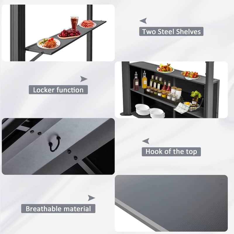 Grill Gazebo with Bar & Shelves, Double Roof BBQ Canopy for Patio, Wind & Weather-Resistant Outdoor Grill Shelter Tent