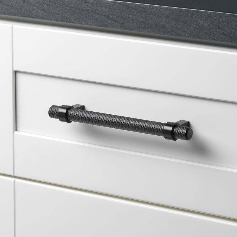 5 in Screw Center Knurled Euro Solid Steel Bar Pull (Pack of 5) - Matte Black