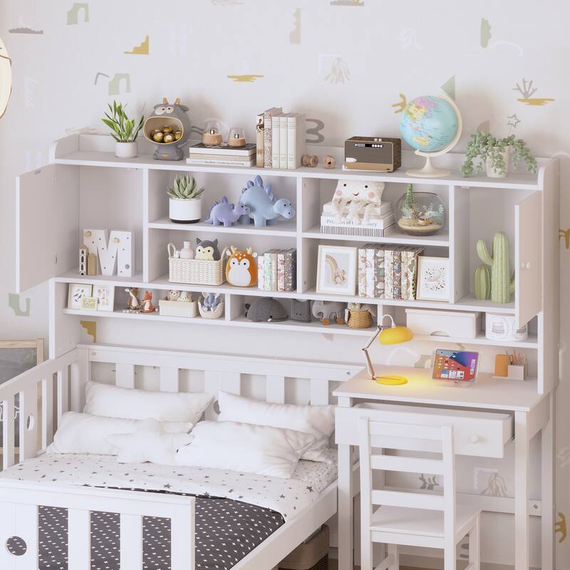 Twin Size Bed with Bookshelf and Built-in Desk