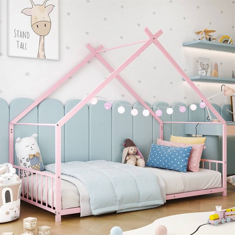 Twin Size Montessori Floor Bed Metal House Bed Frame For Kids