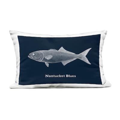 Stupell Nantucket Blues Fish Printed Outdoor Throw Pillow Design by Phillipa Katz