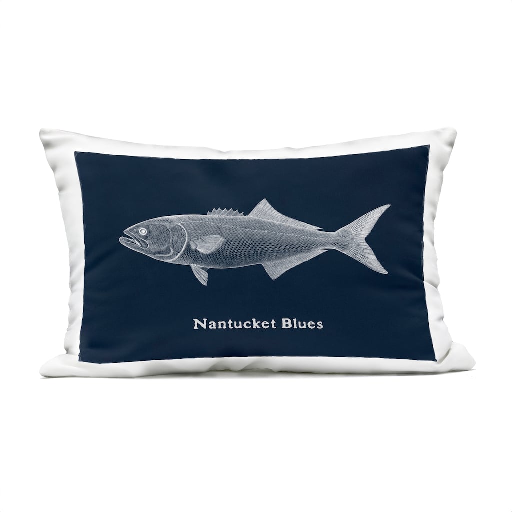 Stupell Nantucket Blues Fish Printed Outdoor Throw Pillow Design by Phillipa Katz