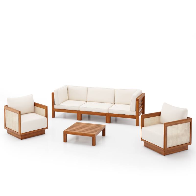 Christopher Knight Home - Calliope Acacia Wood 6 Piece Outdoor Chat Set