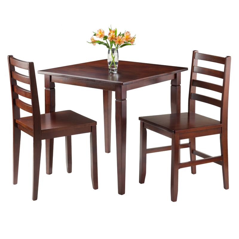 Set of 3 Warm Walnut Dining Table with Ladder Back Design Chairs 29.5"