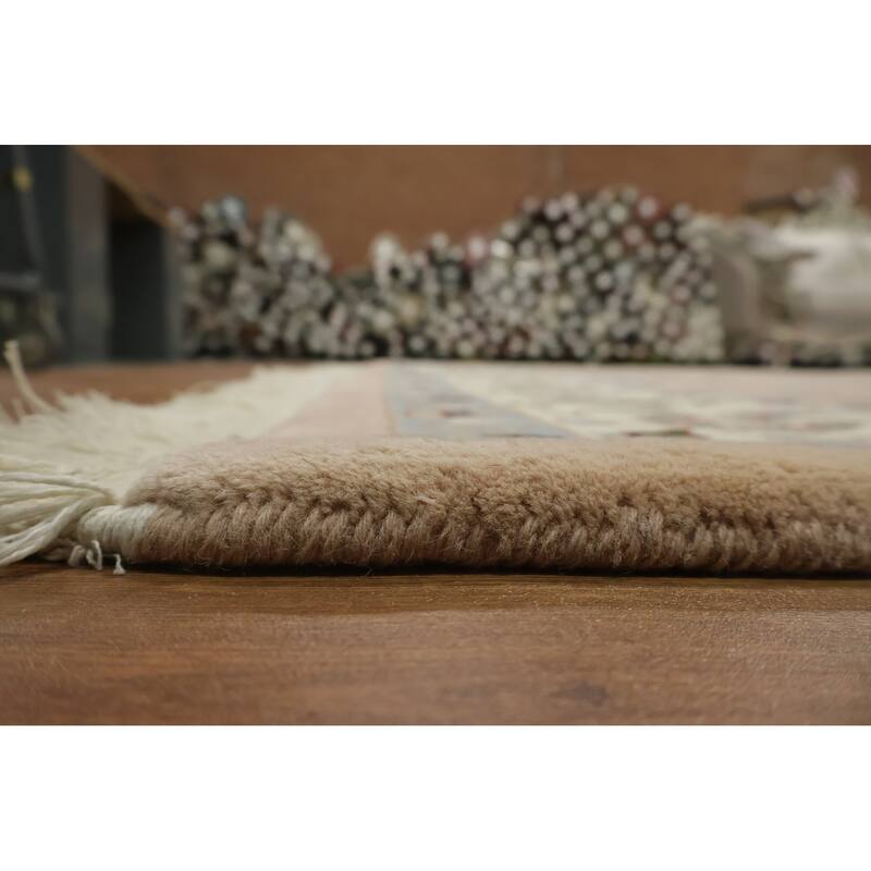 Hand Knotted Oriental 100% Wool Carpet Traditional All-Over Pink Kashan Area Rug - 8' 11'' X 6' 2''