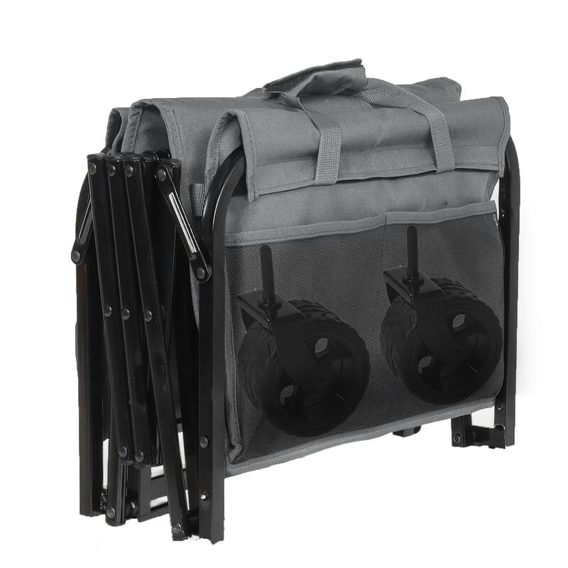 Upgraded 5*2"Wide Wheels-Expandable Dual-Layer Utility Wagon with 100% Extra Space, 220lbs Capacity Grocery Cart for Camping