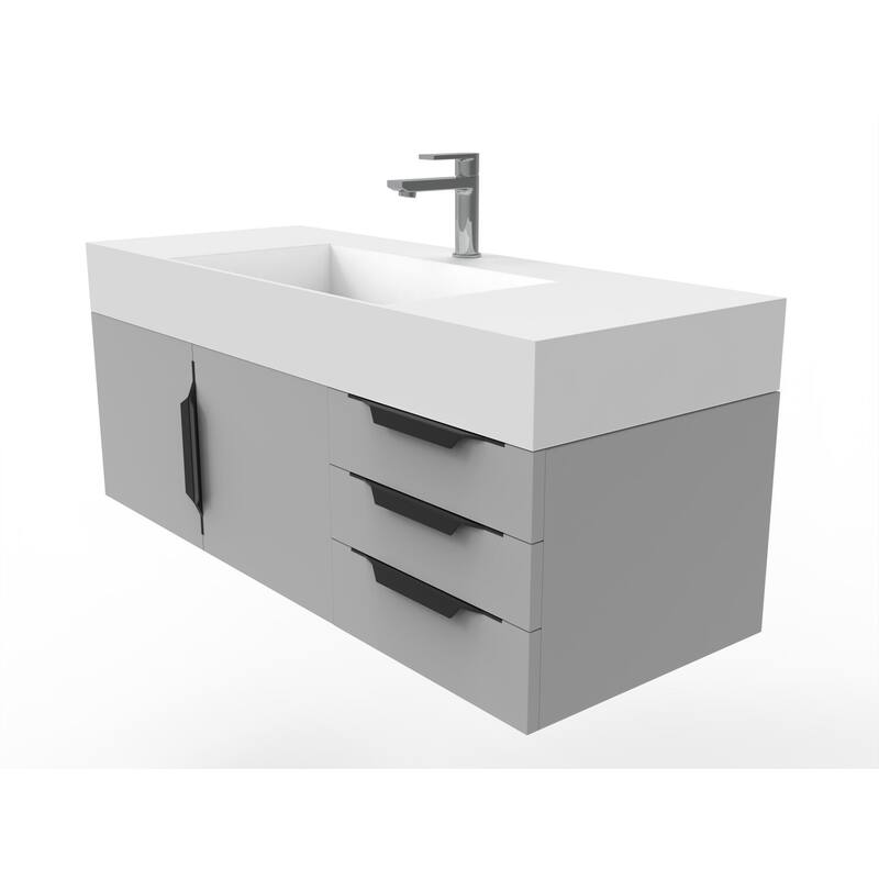 Amazon 48" Wall Mounted Bathroom Vanity Set with White Solid Surface Top