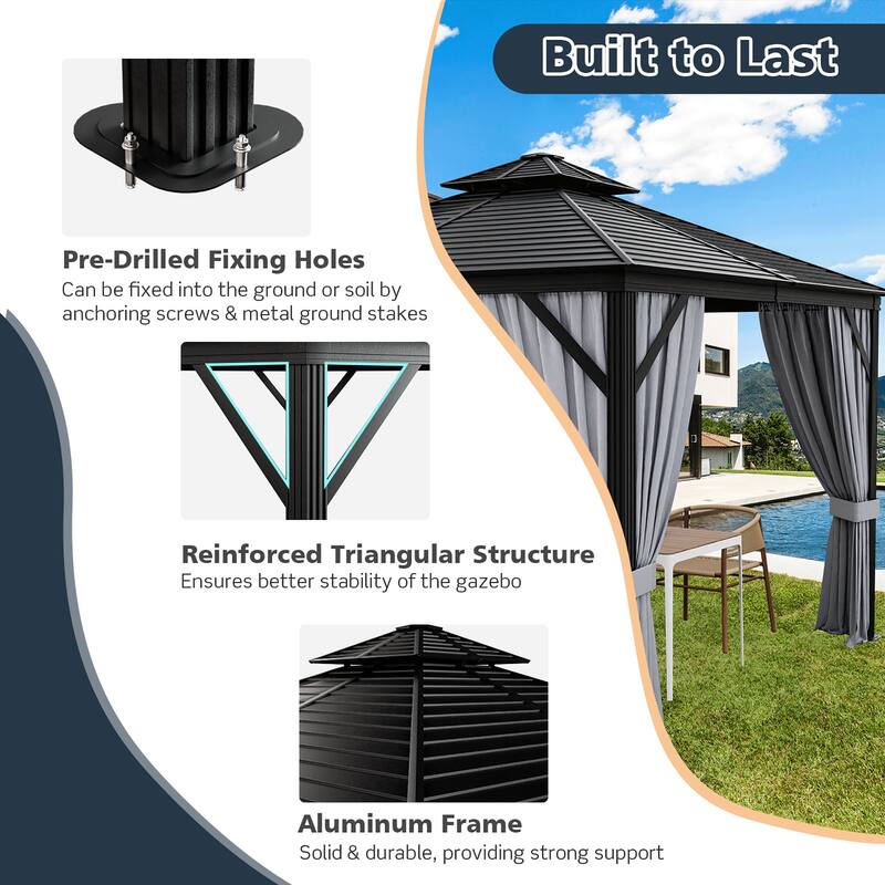 Costway 10' x 10' Patio Double-Top Hardtop Gazebo Galvanized Steel - See Details