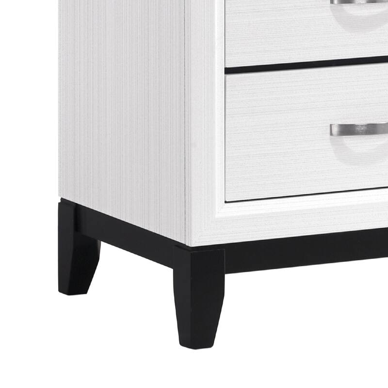 Ameya Nightstand, 2 Drawers w Chrome Handles, White and Black, 25 Inch