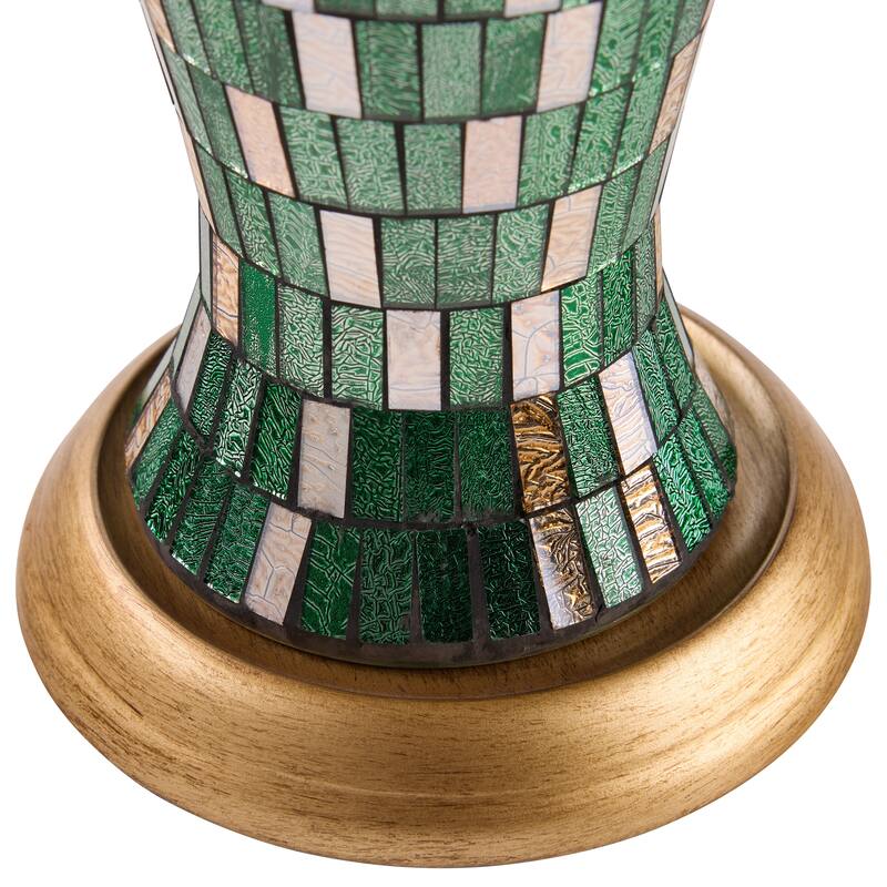 Bridget River of Goods Green and Gold Glass and Metal Drum Shade 25-Inch Table Lamp - 13.75" x 13.75" x 25"