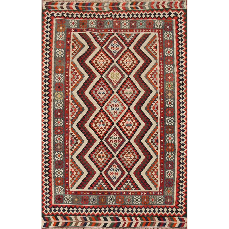 Kilim Qashqai Persian Vintage Rug Vegetable Dye Wool Carpet - 5'3"x 7'8"