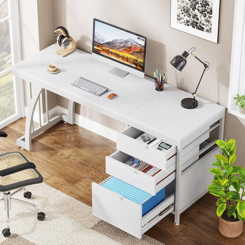 Computer Desk with 3 Drawers, 59" PC Desk Study Writing Table Workstation, Reversible File Storage for Home Office