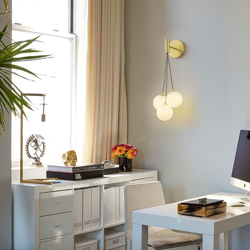 3-Light Modern Gold Metal Wall Sconce Glass Globe Shades