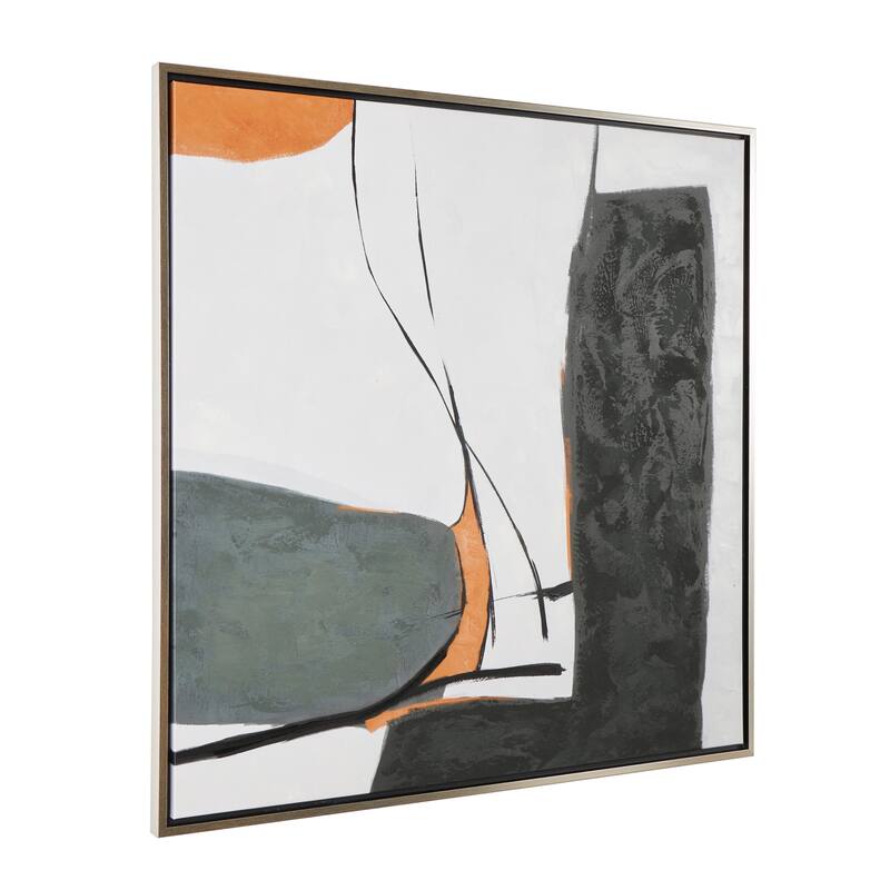 Canvas Abstract Lines and Shapes Framed Wall Art with Orange Accents - Green - Roche River Decor