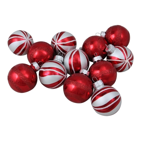 Shop 12ct Red and White Swirl Decorated Glass Ball Christmas Ornament ...
