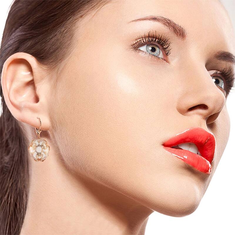 14K Solid Gold Leverback Gemstone Earrings Round Rose Quartz