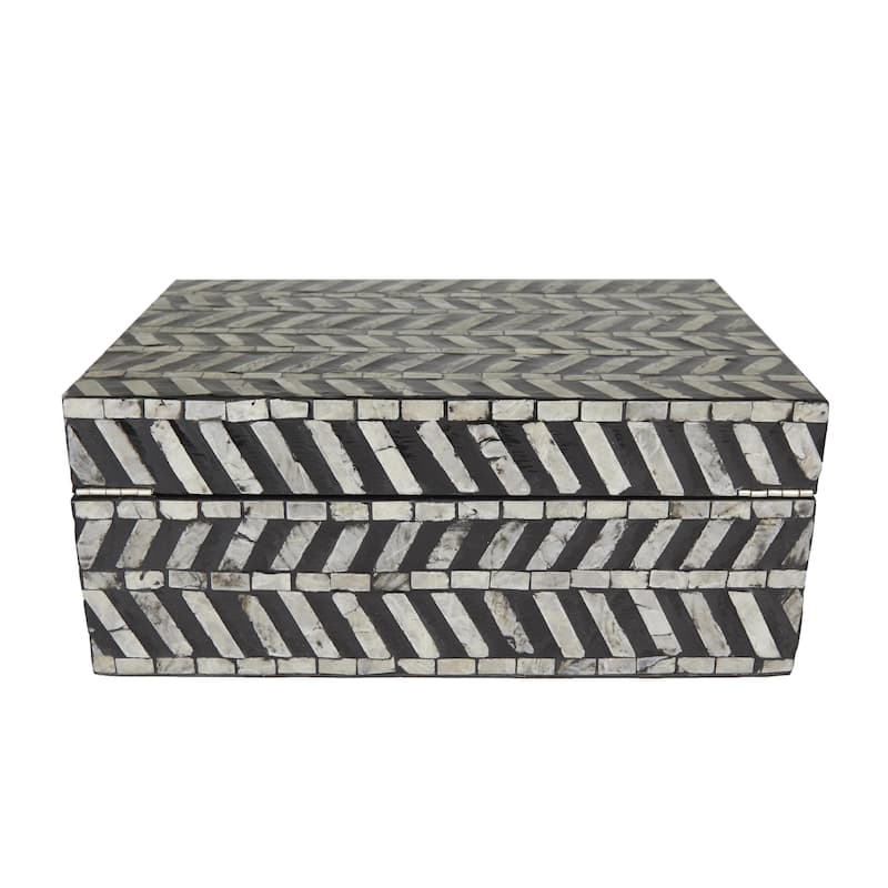 Mother of Pearl Shell Handmade Decorative Box with Hinged Lid Set of 2 Grey or Black - Roche River Décor