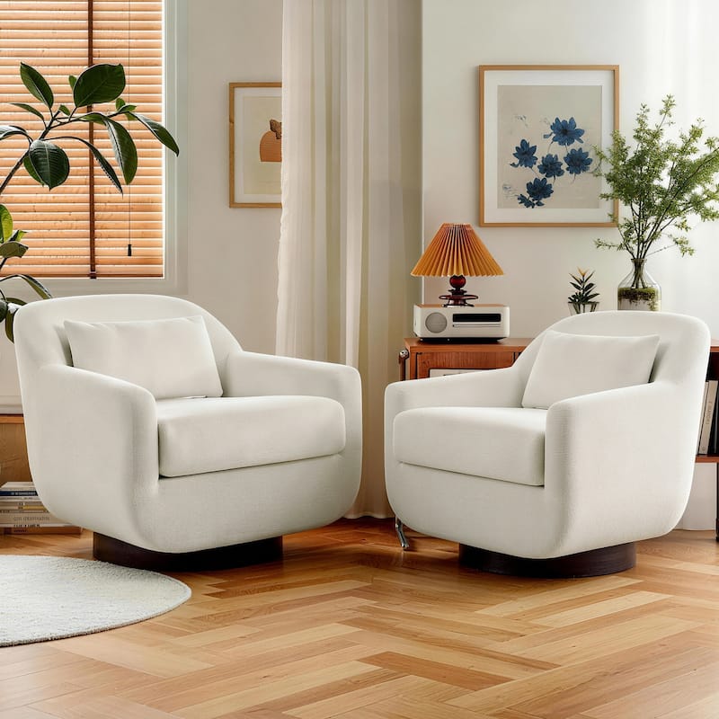 Miles Chenille Scandinavian Swivel Lounge Armchair(Set of 2)