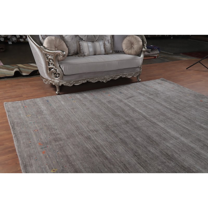 Hand Knotted Oriental 100% Wool Carpet Tribal Tribal Greys & Charcoal Gabbeh Area Rug - 9' 11'' X 8' 2''