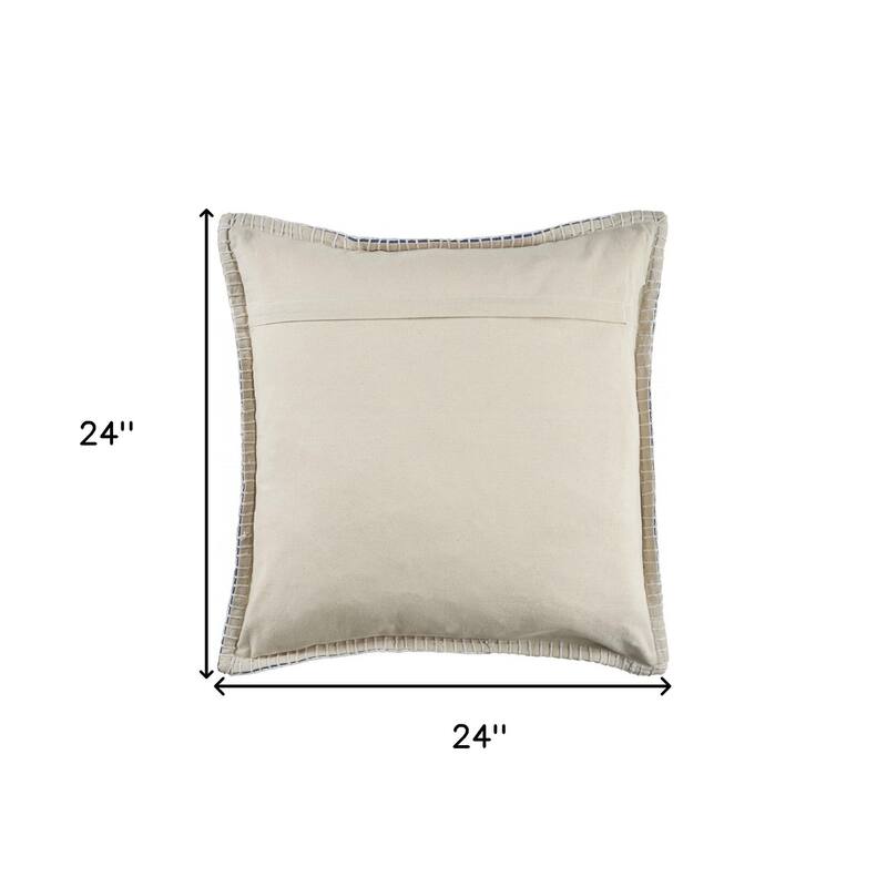 HomeRoots 24" X 24" Twilight Blue 100% Cotton Zippered Pillow