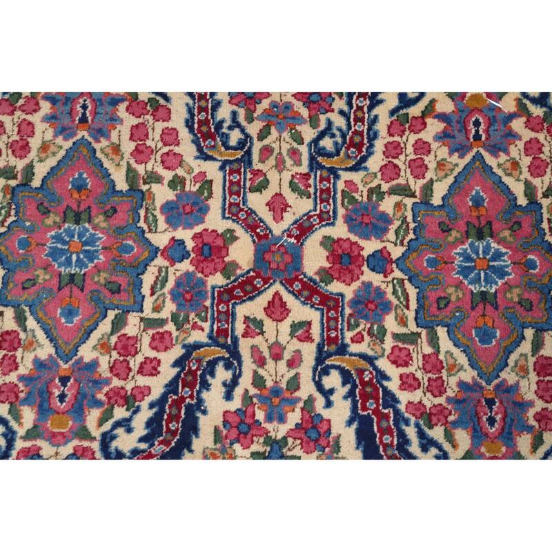 Hand Knotted Oriental 100% Wool Carpet Traditional Floral Beige & Ivories Kerman Area Rug - 11' 5'' X 8' 1''