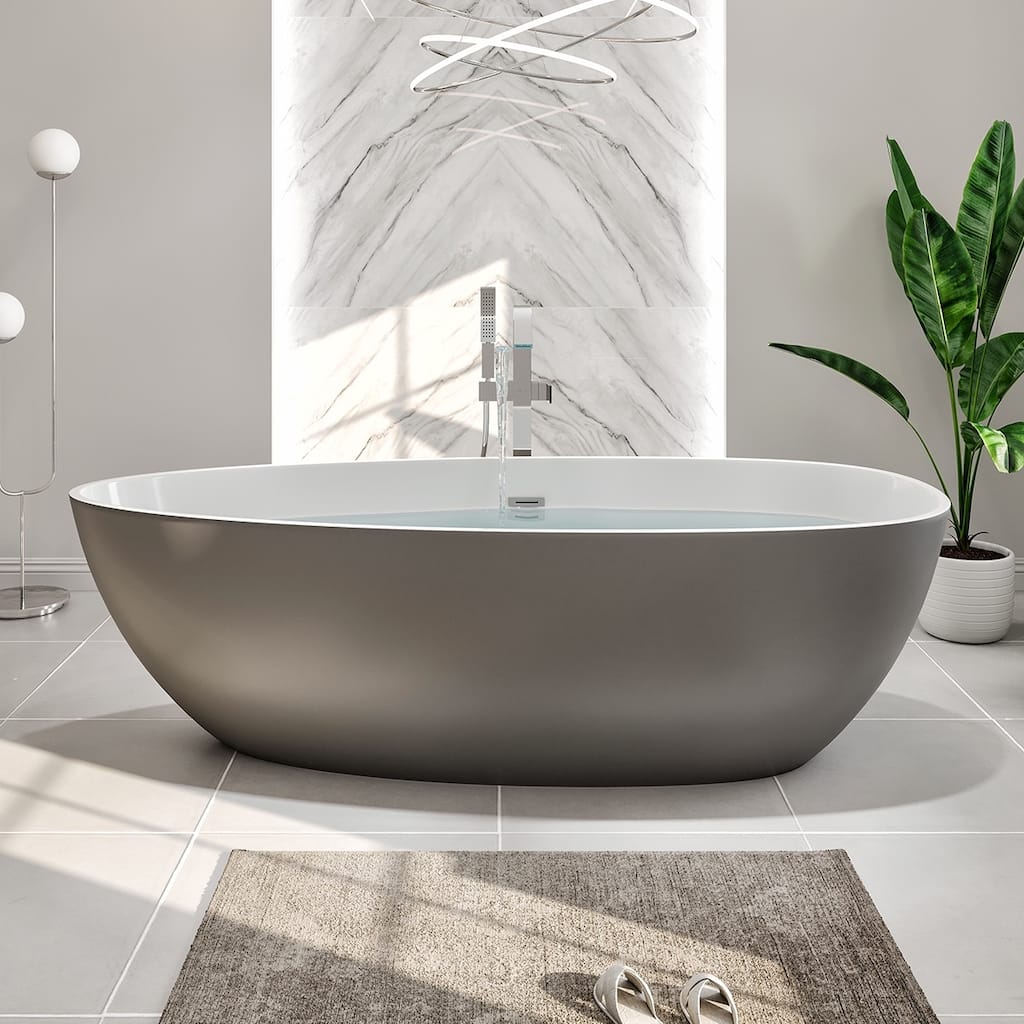 Eviva Viva 60" Matte GR/WH Oval Solid Surface Freestanding Bathtub