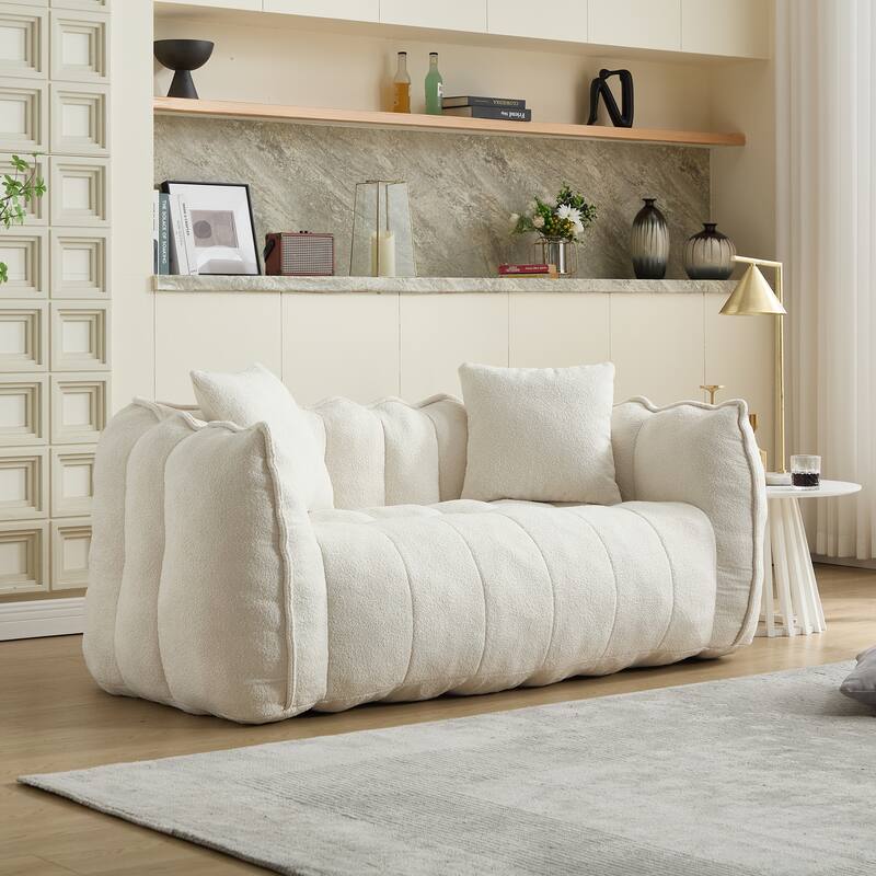 Modern Chenille Bean Bag Chair Square Recliner Sofa with Armrests for Games Reading Watching TV