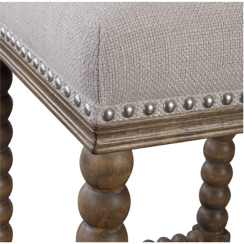 26" Pryce Spindle Leg Light Walnut Counter Stool with Linen Cushion
