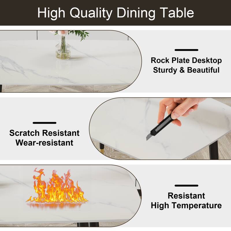 Modern Living Room Exquisite Simple Dining Table Imitation Marble Sintered Stone Countertop Kitchen Dining Table
