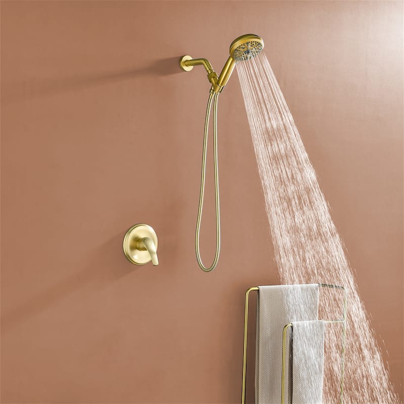 Wall Mount Shower Faucet with Hand Shower Brass 10-Setting Spray Complete Wall Mounted Shower System with Valve
