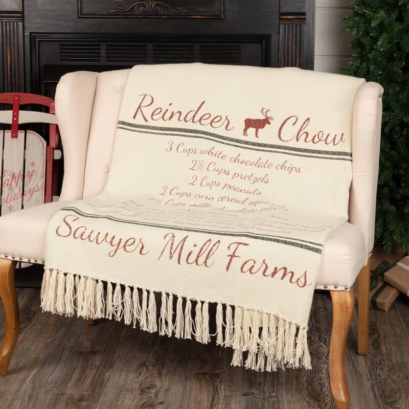 Sawyer Mill Reindeer Chow Woven Throw 60x50 - Throw 60x50 - Antique Creme/Barn Red/Charcoal Grey