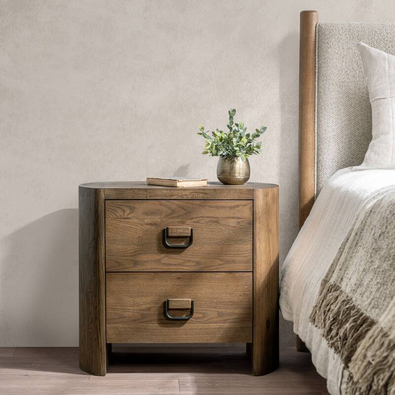 Classic Home Kyrie 2-Drawer Oak Veneer Nightstand - Tawny Brown - 2-drawer