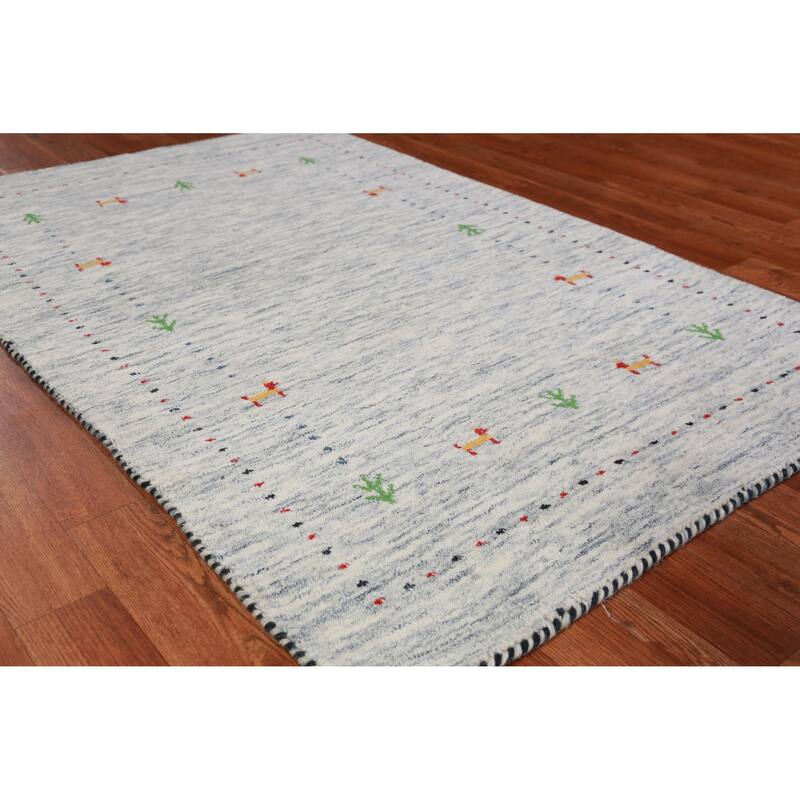 Hand Knotted Oriental 100% Wool Carpet Tribal Stripe Beige & Ivories Gabbeh Area Rug - 4' 9'' X 3' 1''