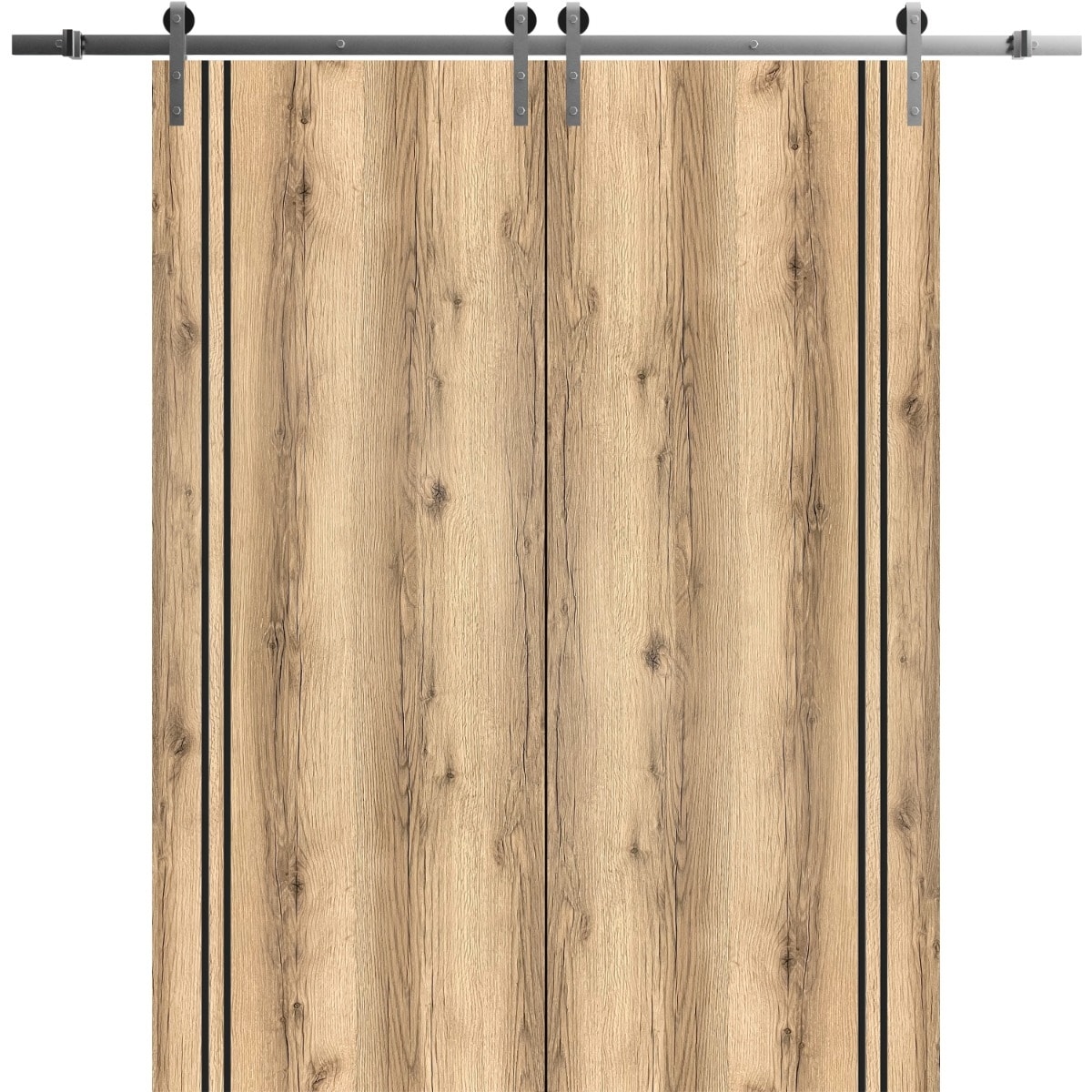 SartoDoors Planum 0016 | Closet Door Double Barn Door | Solid Wood | Hardware Set | 36x80, Oak Bedroom Door Bathroom Door