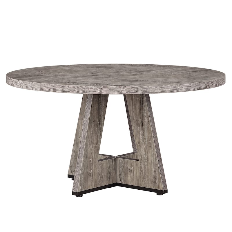 47" Round Farmhouse Dining Table - Rustic Grey Wood Kitchen