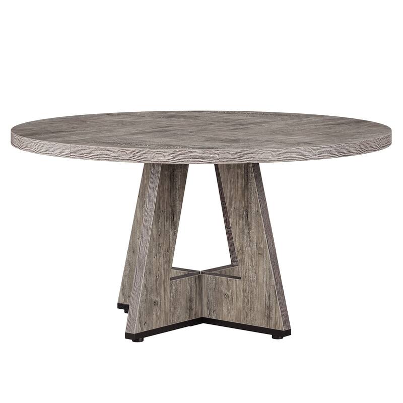 47" Round Farmhouse Dining Table -Wood Kitchen Table for 4, Cross Base Wooden Dinner Table for Dining Room, Breakfast Nook