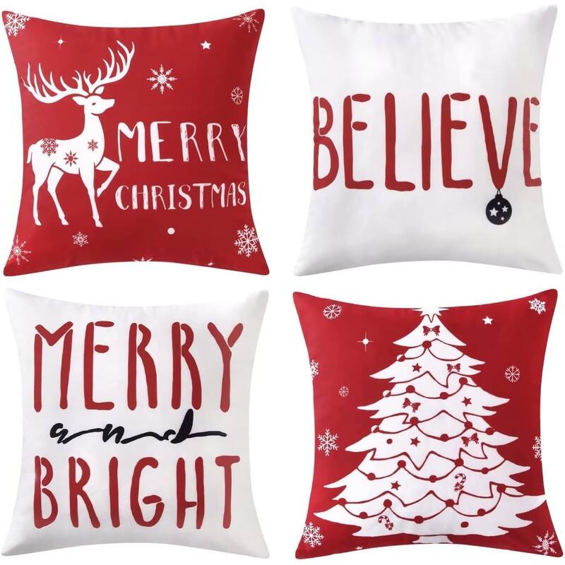 18x18 inch Soft Velvet Set of 4 Christmas Decorations Pillow Covers, Pillow Case