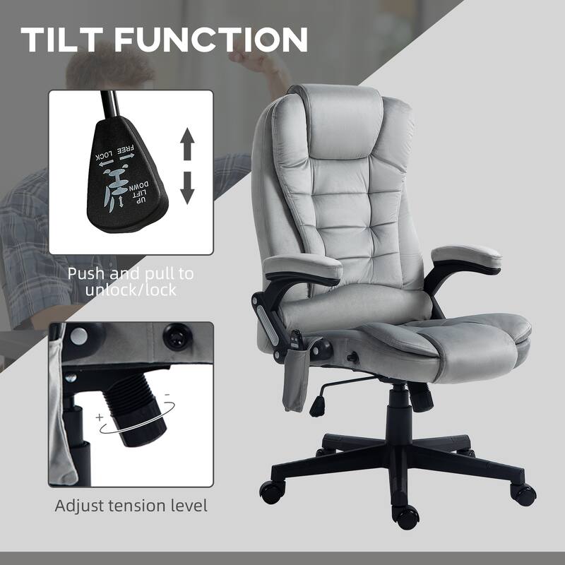 6 Point Vibrating Massage Office Executive Recliner Chair: with Heat, Reclining Backrest, Padded Armrests and Remote
