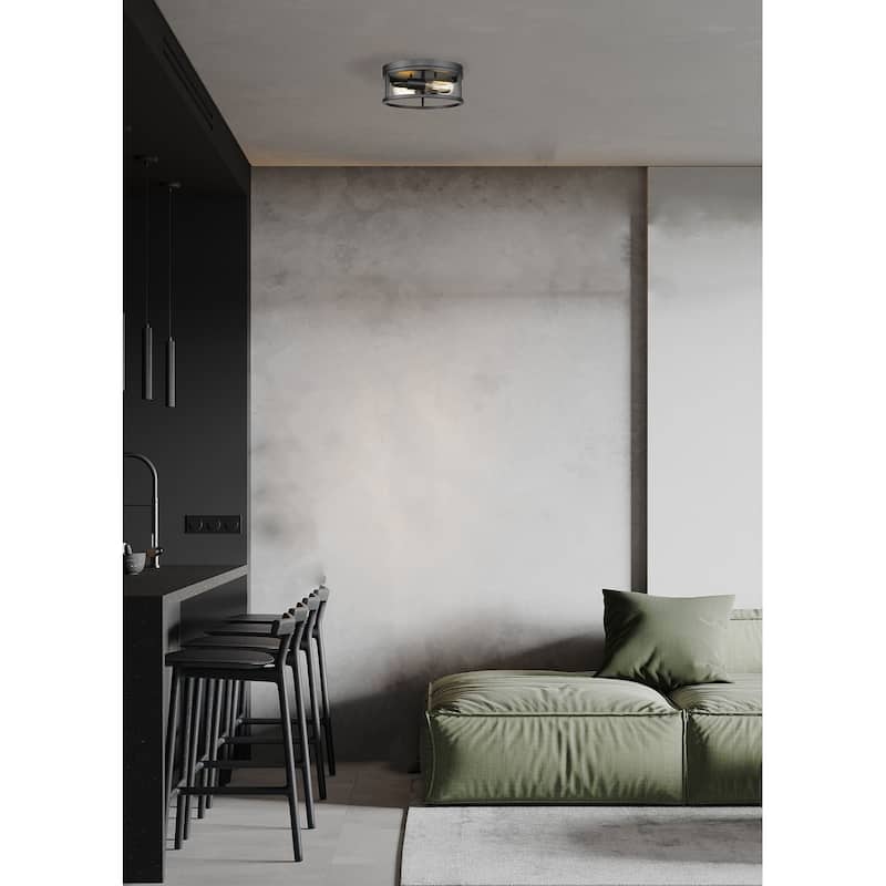 2-Light Black Metal Flush Mount