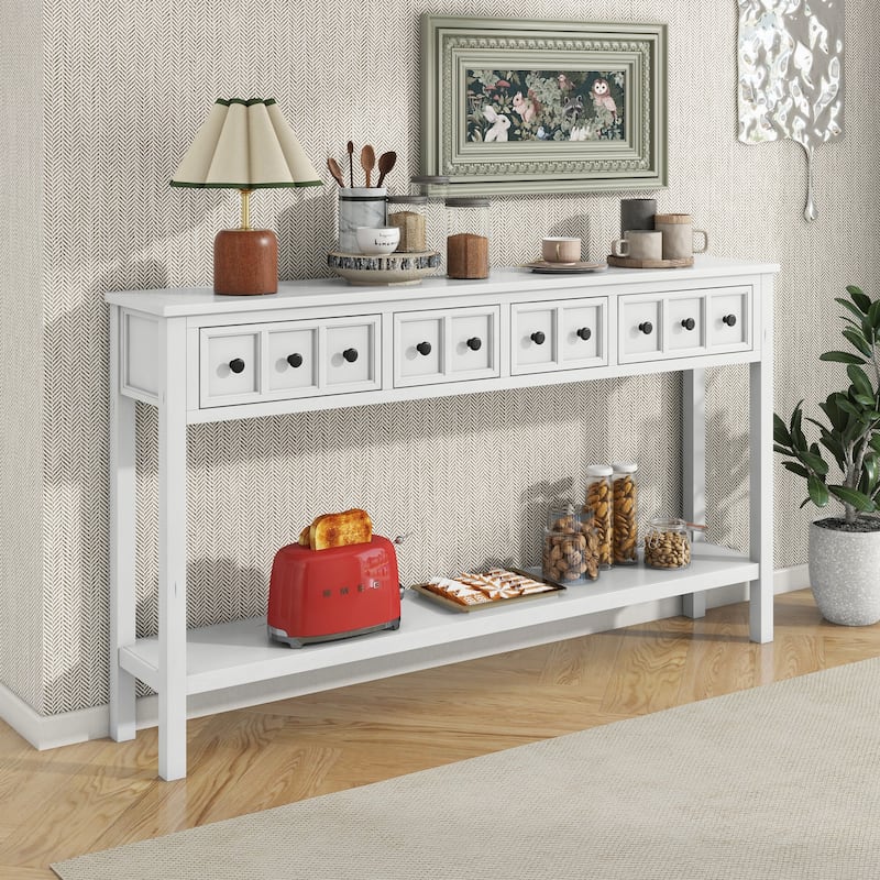 Rustic Entryway Console Table(Antique White)