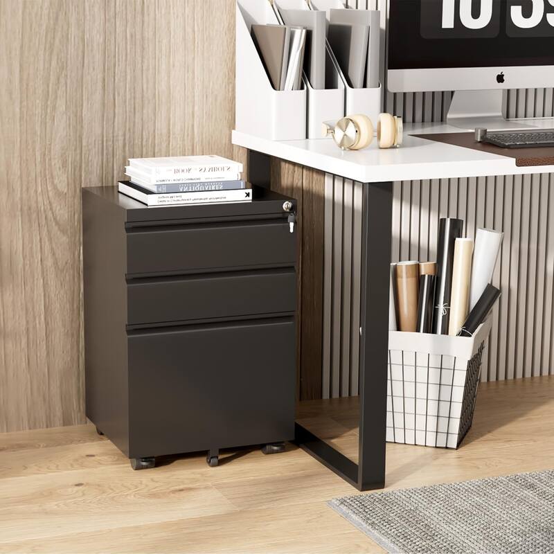 3 Drawer Metal File Cabinet, Mobile or Vertical Office Filling Cabinet