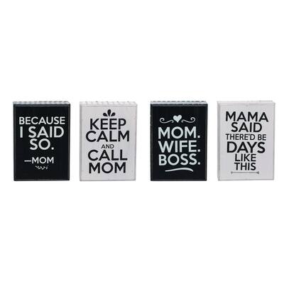 Transpac MDF Blk/Wht Block Decor Set of 4 Spring Home Decorations