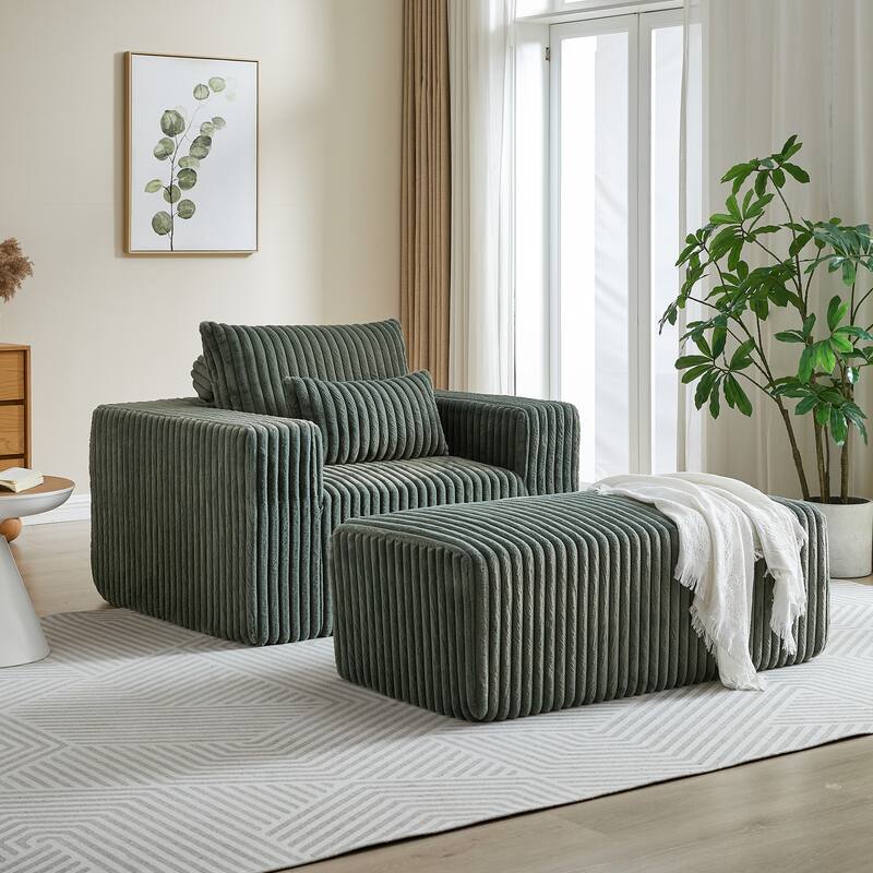 Modern 62.5" Corduroy Sponge Sofa with Removable Footrest, No Assembly Required, Cozy Sleeper Chair for Indoor Spaces