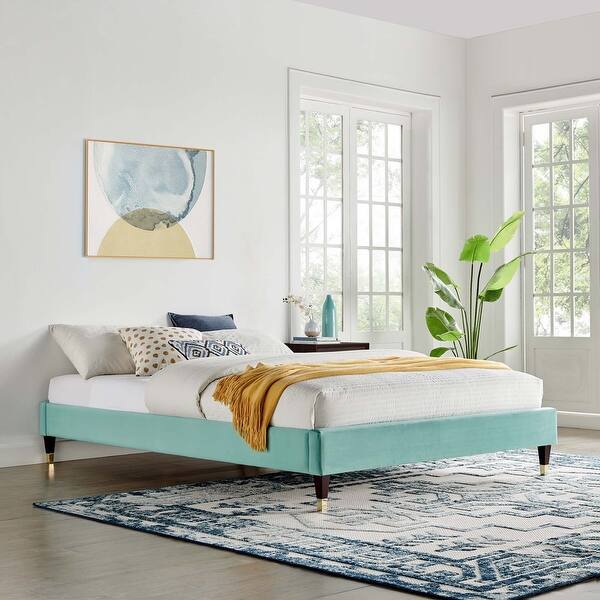 Harlow Full Performance Velvet Platform Bed Frame Overstock 32375451 Mint