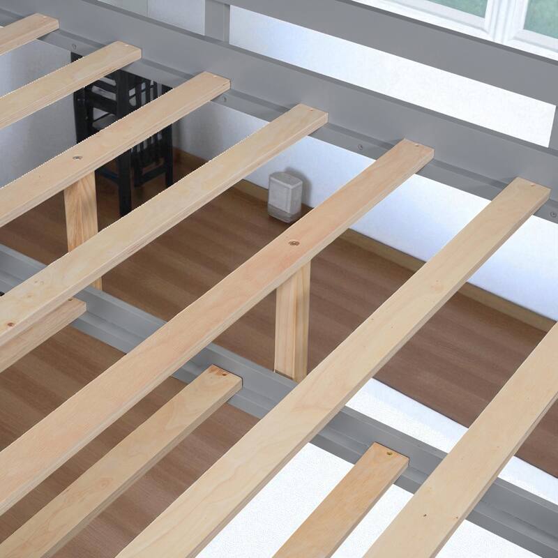 Wooden Twin/Full Size House Bed with Trundle, Storage Shelf & Roof Design - Kids Modern Playhouse Bed Frame