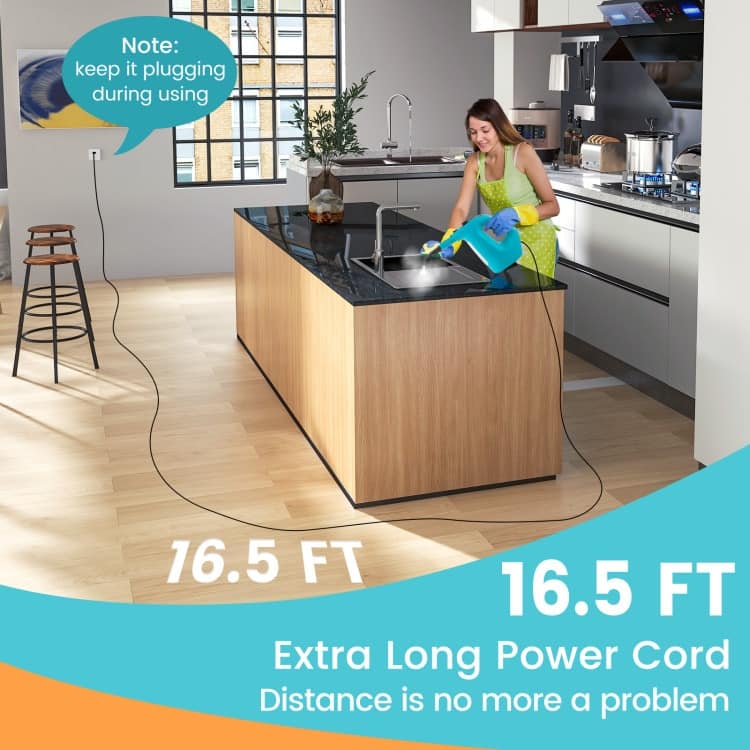 1400W Handheld Steam Cleaner with 14-Piece Accessory Kit and Child Lock - 13" x 5" x 9.5" (L x W x H)