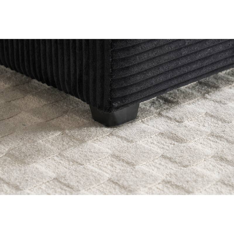 Corduroy Upholstered Chaise Lounge with Movable Ottoman, Living Room Storage Sofa Chair with Cup Holder, Detachable Cushions